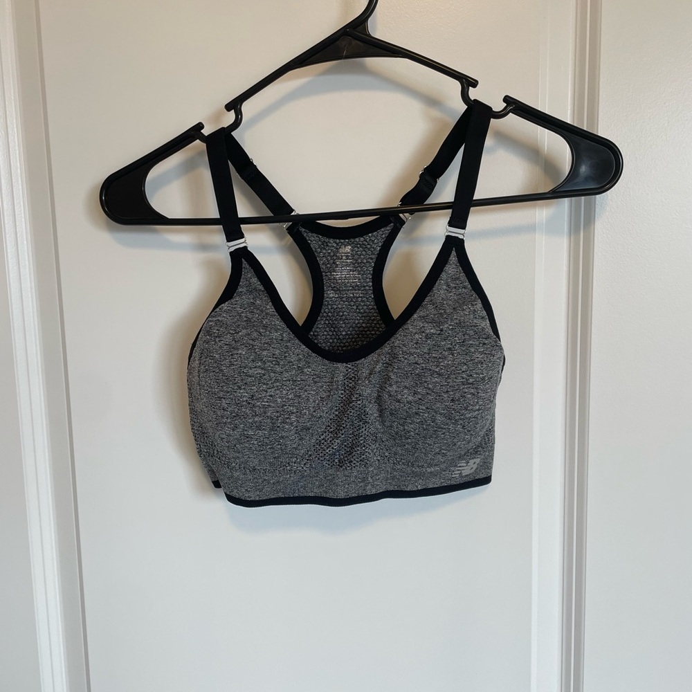 New Balance Gray Sports Bra Moisture-Wicking Racerback